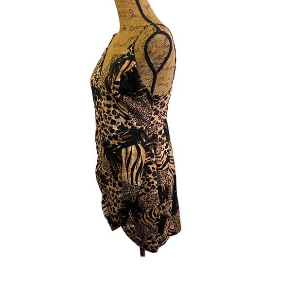 URBAN OUTFITTERS Dress Mini Mixed Animal Smocked‎ Back Spaghetti Strap Bodycon - Picture 3 of 13